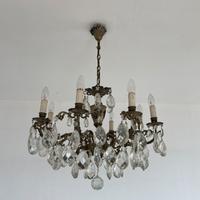 Lampadario vintage in ottone pendenti in cristallo