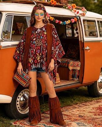 Costume Hippie Donna Anni 70 con Accessori