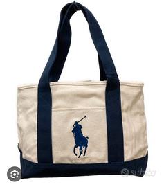 Tote bag Polo Ralph Lauren, crema e blu navy