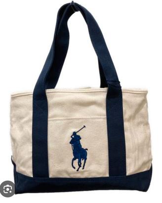 Tote bag Polo Ralph Lauren, crema e blu navy