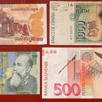 Lotto 4 banconote Spagna Slovenia Romania Cambogia