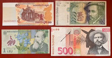 Lotto 4 banconote Spagna Slovenia Romania Cambogia