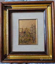 Serigrafia dipinta a mano su foglia d'oro