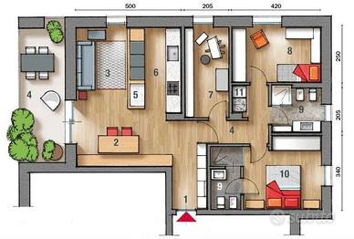 Trilocale con due bagni, balcone e garage - 850