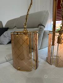 Coppia Lampadari in vetro ottone