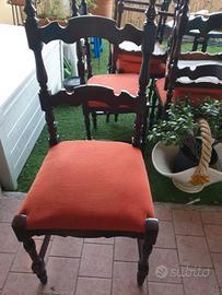 6 sedie in noce rivestite in  stoffa