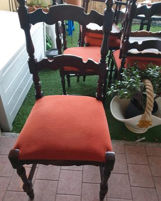 6 sedie in noce rivestite in  stoffa