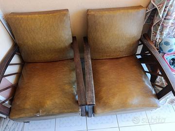 Coppia Poltrone Vintage Art Déco/Anni '50 + 2 Pouf
