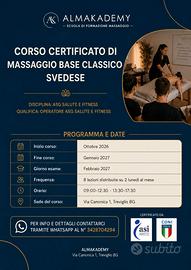 Corso certificato massaggio base classico svedese