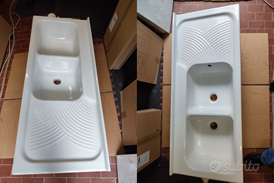 Lavandino ceramica doppia vasca sgocciolatoio
