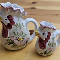 Set 2 Gallinelle Ceramica Dipinte A Mano