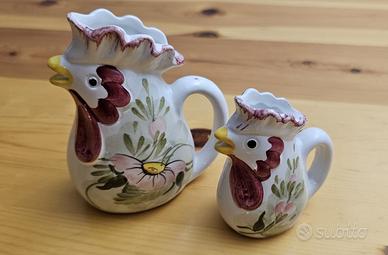 Set 2 Gallinelle Ceramica Dipinte A Mano