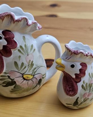 Set 2 Gallinelle Ceramica Dipinte A Mano