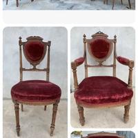 Salotto antico completo in legno e velluto
