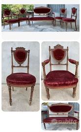 Salotto antico completo in legno e velluto