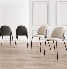4 sedie in velluto bicolore grigio e beige