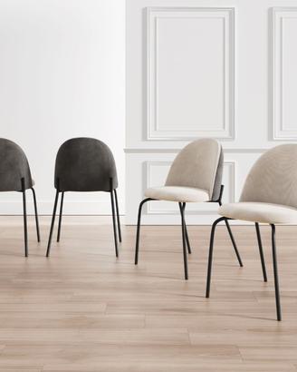 4 sedie in velluto bicolore grigio e beige