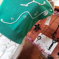 gonna lunga jeans bianco e blusa maglia cotone ric