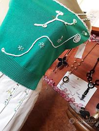 gonna lunga jeans bianco e blusa maglia cotone ric