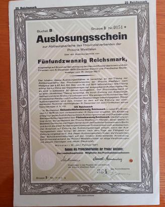 Obbligazione di rimborso 25 Reichsmark