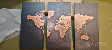 quadro su tela mappa mondo 3 pezzi