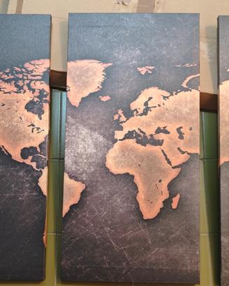quadro su tela mappa mondo 3 pezzi