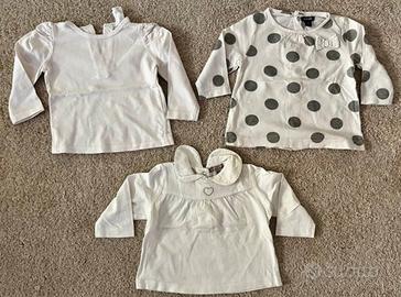 3 Maglie neonata manica lunga 6-9 mesi
