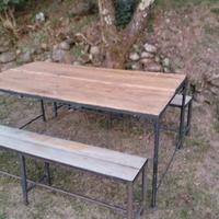 Tavolo e 2 panche in ferro e Legno massello 