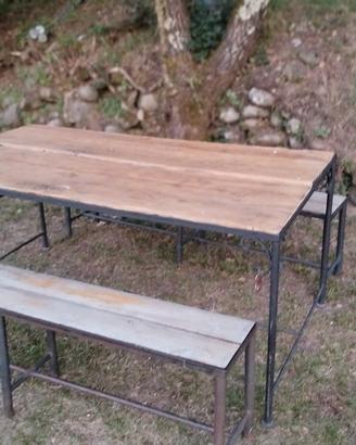 Tavolo e 2 panche in ferro e Legno massello 