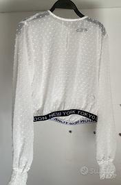 Blusa corta Tally Weijl bianca pois taglia M