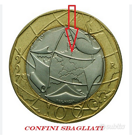 Moneta 1000 lire italiane con i confini sbagliati
