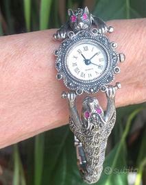 Orologio gioiello d’epoca argento 925 con pantere