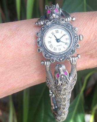 Orologio gioiello d’epoca argento 925 con pantere