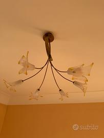 Lampadario 7 luci calici vetro soffiato ambra