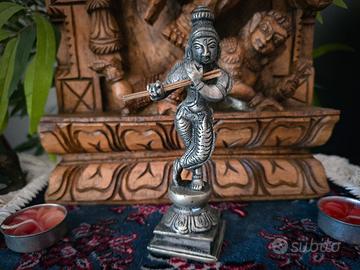 Statua Krishna Venugopala in metallo - 14,5 cm