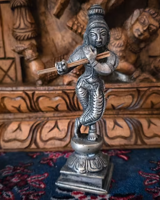 Statua Krishna Venugopala in metallo - 14,5 cm