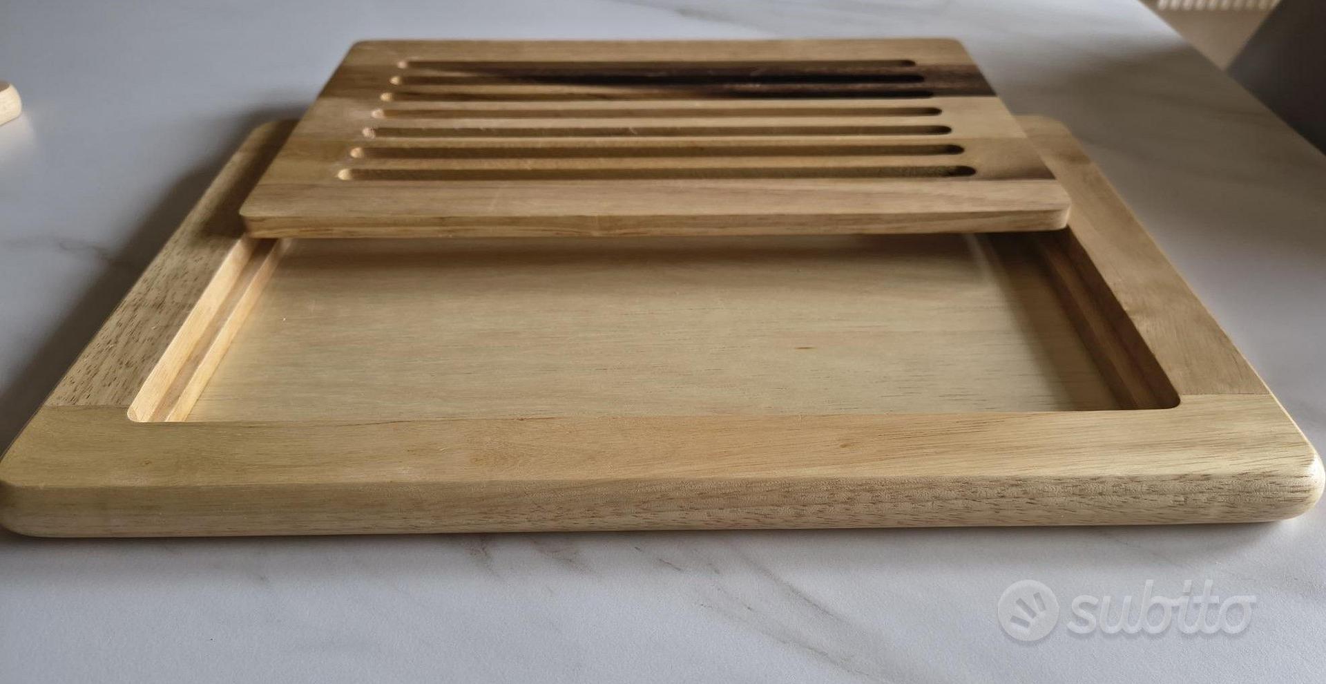 Tagliere Pane In Legno Con Vassoio Briciole - 60x40cm, Piedini Antiscivolo