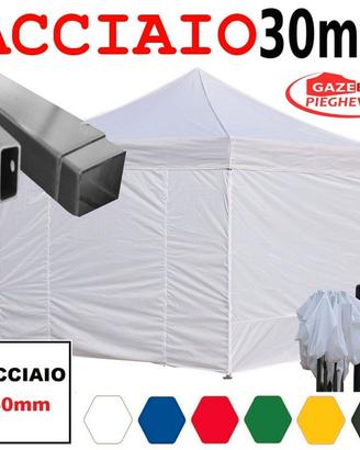 Gazebo pieghevole 3x3m bianco eventi mercato PVC