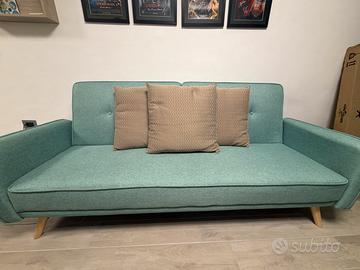Divano Letto 3 Posti Verde Acqua/Ottanio+3 cuscini