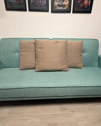 Divano Letto 3 Posti Verde Acqua/Ottanio+3 cuscini