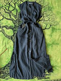 Vestito lungo in lino blu vintage, M