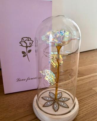 Rosa eterna con cupola di vetro e luci led