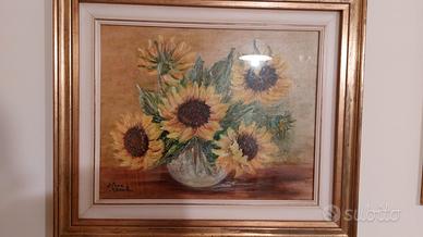 Quadro Dipinto Olio "Girasoli" Elena Maschio 1982