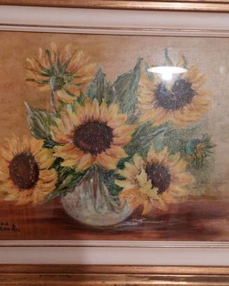 Quadro Dipinto Olio "Girasoli" Elena Maschio 1982