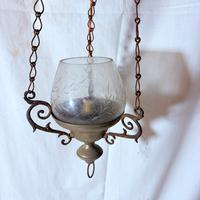 Lampada votiva in ottone con vetro inciso