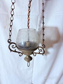 Lampada votiva in ottone con vetro inciso