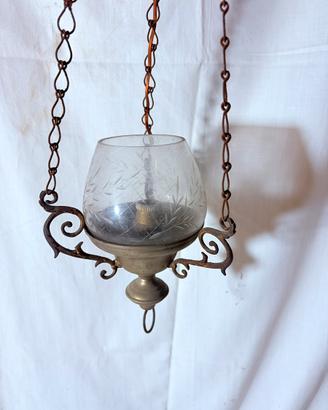 Lampada votiva in ottone con vetro inciso