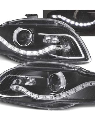 FARI AUDI A4 B7 LUCE DIURNA A LED FONDO NERO 04-07