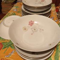 Servizio piatti decorati a fiori e orlo giallo. 