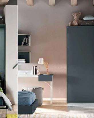 Letto a scomparsa singolo verticale blu